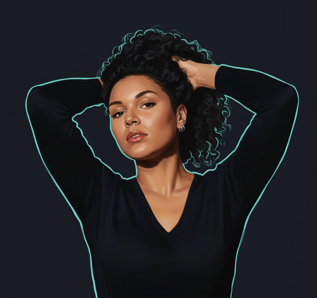 Editorial illustrated portrait of Bibi Seck