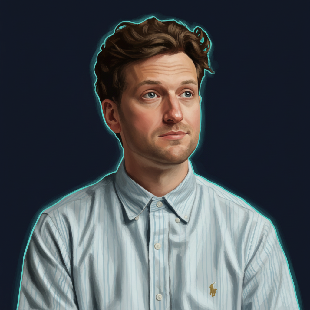 Editorial illustrated portrait of Harvey Sutherland